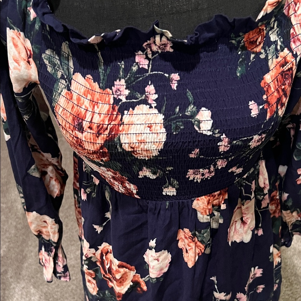 Xhilaration Navy Blue Floral Long Sleeve Dress - Picture 6 of 13